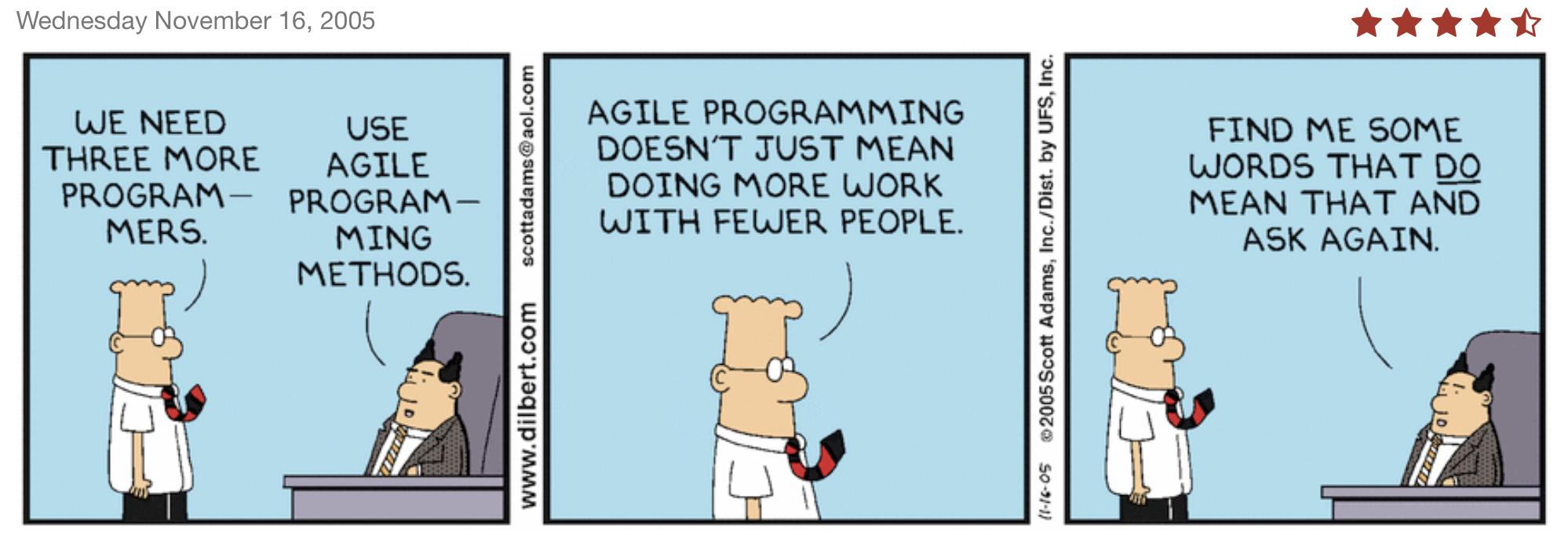 Dilberts Take on Agile vs Bureaucracy - clearly not doing agile right